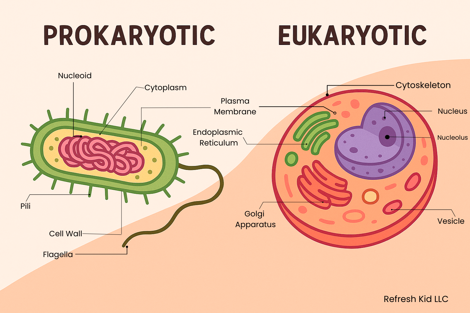 Cell Structure and Function - Diagrammatic representation of prokaryotic and eukaryotic cells